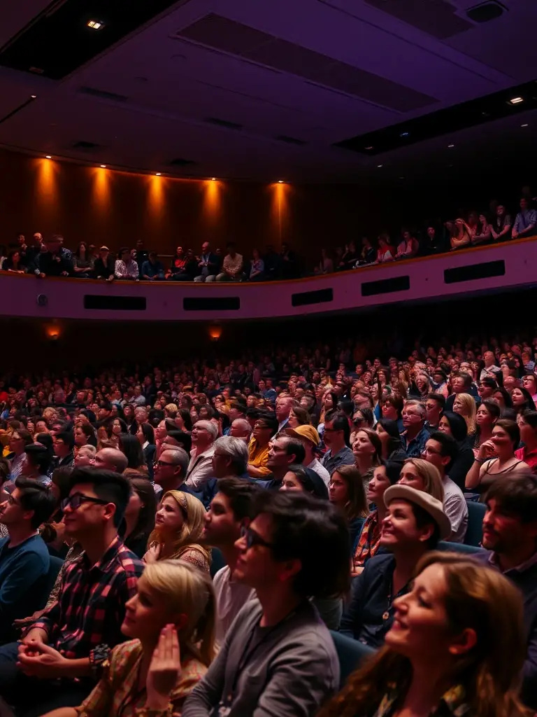 A photo of a live performance art event, with performers interacting with the audience, demonstrating LE COIN DU MIROIR's support for live arts and cultural engineering.